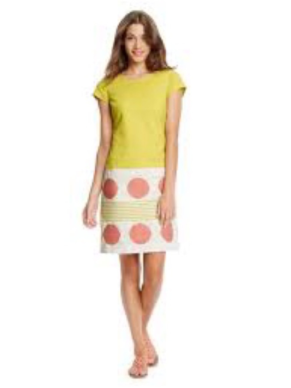 Boden Sixties Style Shift Dress mustard Yellow Pink Polka Dot Cotton 6